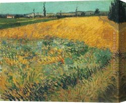 Field of Spring Wheat at Sunrise Canvas Paintings - Wheat Field with the Alpilles Foothills in the Background by Vincent van Gogh