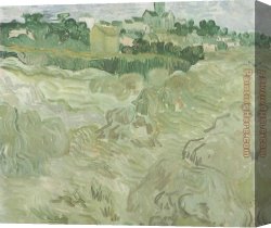Field of Spring Wheat at Sunrise Canvas Paintings - Wheat Fields with Auvers in the Background by Vincent van Gogh