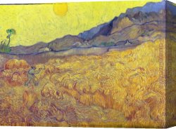 Field of Spring Wheat at Sunrise Canvas Paintings - Wheat Fields with Reaper at Sunrise by Vincent van Gogh