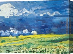 Sky in Honfleur Canvas Paintings - Wheatfield under a Cloudy Sky by Vincent van Gogh