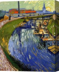 Woman with a Mirror Canvas Paintings - Women Washing on a Canal by Vincent van Gogh