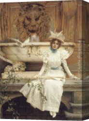 Waiting Canvas Paintings - Waiting by the Fountain by Vittorio Matteo Corcos