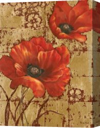 Poppies of Toscano I Canvas Paintings - Poppies on Gold I by Vivian Flasch