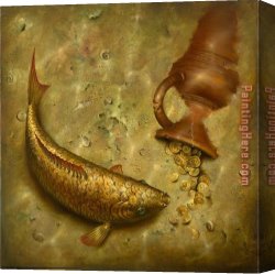 Around The Fish Canvas Paintings - What The Fish Was Silent About by Vladimir Kush