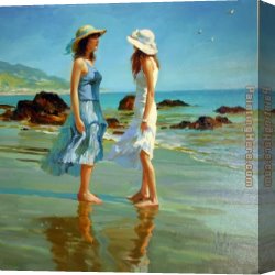 Volegov Canvas Paintings - Dames Sur La Plage by Vladimir Volegov