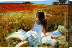 Volegov Canvas Paintings - Picnic amongst the Poppies by Vladimir Volegov