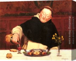 Praying Monks Canvas Paintings - The Monk's Repast by Walter-Dendy Sadler