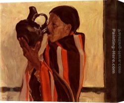 Ufer Canvas Paintings - Taos Indian Drinking by Walter Ufer