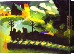 Wassily Kandinsky Canvas Paintings - Murnau-View with Railroad and Castle by Wassily Kandinsky
