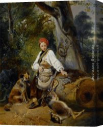 Hunters Canvas Paintings - A Hunter at Rest in the Woods by Wijnandus Johannes Josephus Nuyen