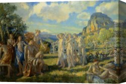 Inspiration Canvas Paintings - The Poet Accompanied by Some of the Muses Finds Inspiration in Nature by Wilfred Gabriel de Glehn