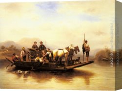 Wilhelm Canvas Paintings - The Ferry Crossing by Wilhelm Alexander Meyerheim