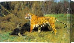 Wilhelm Canvas Paintings - A Tiger with its Prey by Wilhelm Kuhnert