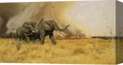 Wilhelm Canvas Paintings - Elephants Moving Before a Veldt Fire by Wilhelm Kuhnert