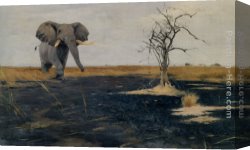 Wilhelm Canvas Paintings - The Lone Elephant by Wilhelm Kuhnert