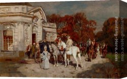 Velten Canvas Paintings - Elegant Company At A Summer House by Wilhelm Velten