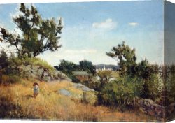 Metcalf Canvas Paintings - A View of the Village by Willard Leroy Metcalf