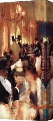 Caf Canvas Paintings - Au Caf&eacute; by Willard Leroy Metcalf