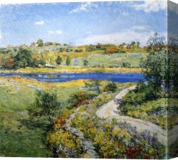 Metcalf Canvas Paintings - Autumn Roadside by Willard Leroy Metcalf