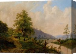 Lord Rivers' Roan Mare in a Landscape Canvas Paintings - Figures in a River Landscape by Willem Bodemann