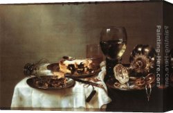 Sunny Breakfast Canvas Paintings - Breakfast Table with Blackberry Pie by Willem Claesz Heda