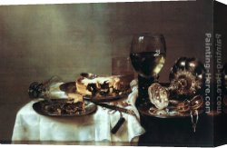Breakfast Canvas Paintings - Breakfast with Blackberry Pie by Willem Claesz Heda