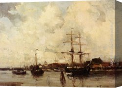 Sydney Harbour Canvas Paintings - A View Of Harlingen Harbour by Willem George Frederik Jansen