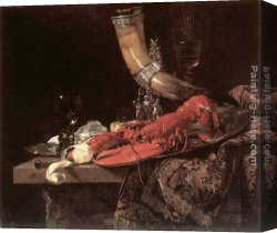 Hendrik Willem Mesdag Canvas Paintings - Still Life with Drinking-Horn, Lobster and Glasses by Willem Kalf
