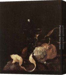 Still Life with Grapes, a Peach, Plums And a Pear on a Table with a Wine Glass And a Flask Canvas Paintings - Still-Life with Lemon, Oranges and Glass of Wine by Willem Kalf