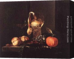 Tunas Still Life with Prickly Pear Fruit Canvas Paintings - Still-Life with Silver Bowl, Glasses, and Fruit by Willem Kalf