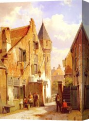 A Street Scene in Bern Canvas Paintings - A Street Scene in Leiden by Willem Koekkoek