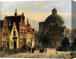Amsterdam Canvas Paintings - De Lutherse Kerk, Amsterdam by Willem Koekkoek