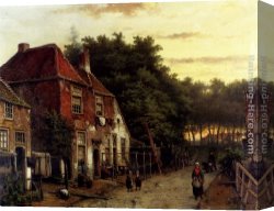 Village Street And Stairs with Figures Canvas Paintings - Figures in a Dutch Street by Willem Koekkoek