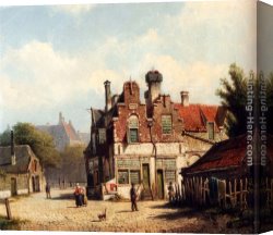 Village Street And Stairs with Figures Canvas Paintings - Houses Along A Village Street In Summer by Willem Koekkoek