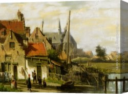 Amsterdam Canvas Paintings - Washing Day Amsterdam by Willem Koekkoek