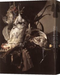 The Bird Seller Canvas Paintings - Still-Life of Dead Birds and Hunting Weapons by Willem van Aelst
