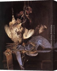 The Bird Seller Canvas Paintings - Still-Life with Hunting Equipment and Dead Birds by Willem van Aelst
