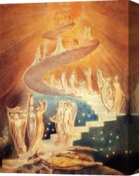 Jacob Duck Canvas Paintings - Jacob's Ladder by William Blake