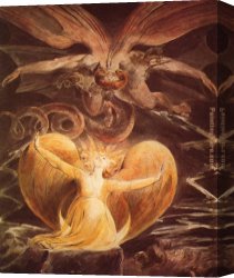 Red Circles II Canvas Paintings - The Great Red Dragon and the Woman Clothed with Sun by William Blake