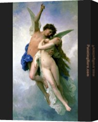 Venus with Mercury And Cupid Canvas Paintings - Psyche and Cupid by William Bouguereau