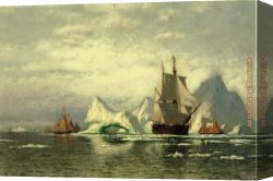 Icebergs Canvas Paintings - Arctic Whaler Homeward Bound Among the Icebergs by William Bradford
