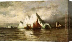 Icebergs Canvas Paintings - Fishing Boats and Icebergs by William Bradford