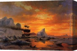 Watching Canvas Paintings - Ice Dwellers Watching the Invaders sunset by William Bradford