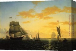 Harbor, Canvas Paintings - New Bedford Harbor at Sunset by William Bradford