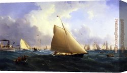 Regatta Canvas Paintings - New York Yacht Club Regatta off New Bedford by William Bradford