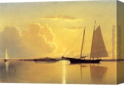 Harbor, Canvas Paintings - Schooner in Fairhaven Harbor, Sunrise by William Bradford