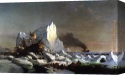 Icebergs Canvas Paintings - Sealers Crushed by Icebergs by William Bradford