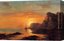 Seascapes Canvas Paintings - Seascape, Cliffs at Sunset by William Bradford