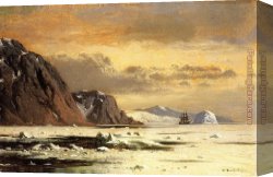Icebergs Canvas Paintings - Seascape with Icebergs by William Bradford