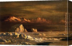 Icebergs Canvas Paintings - Ship and Icebergs by William Bradford
